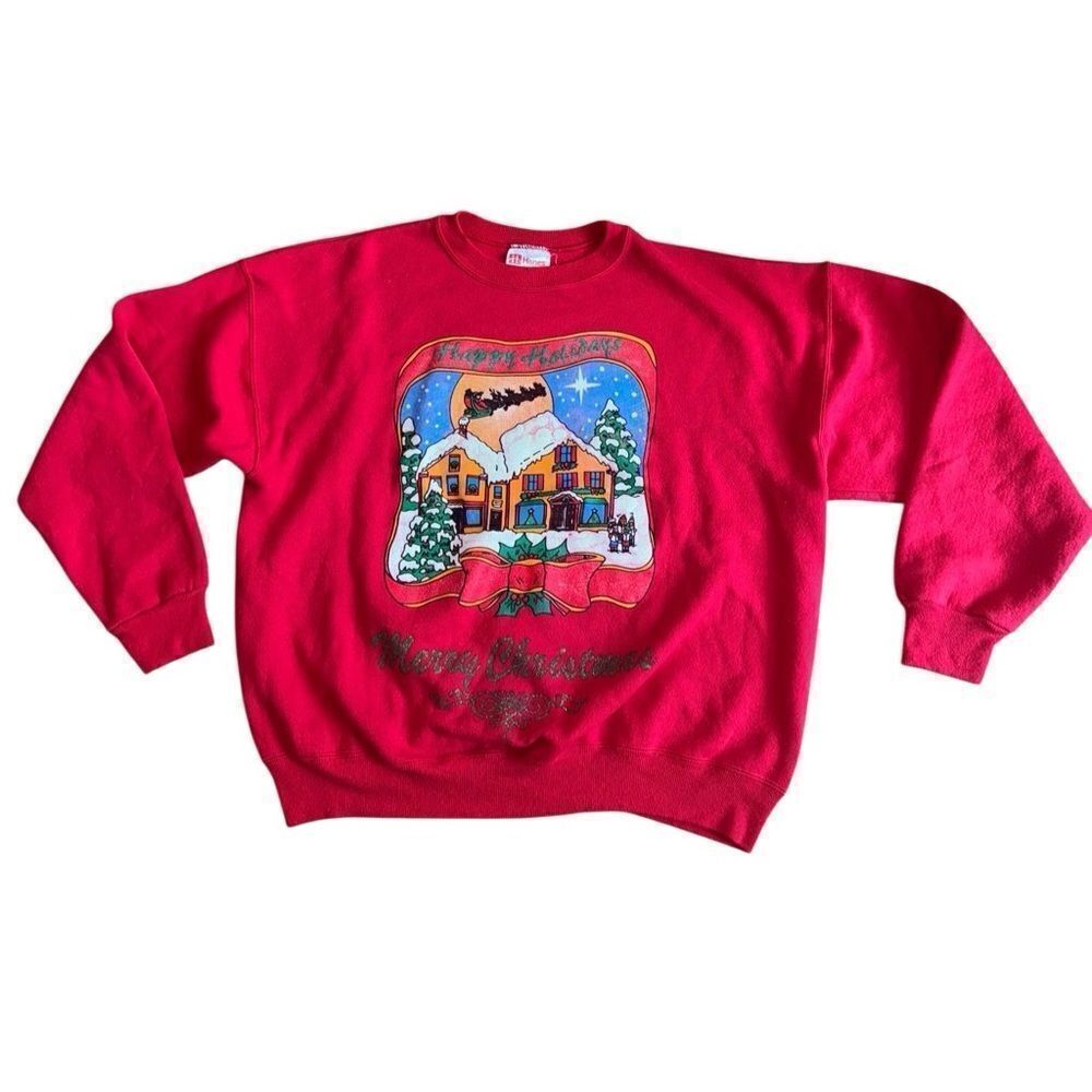 Vintage Hanes Red "Merry Christmas" Crewneck Sweater Graphic - Size XL